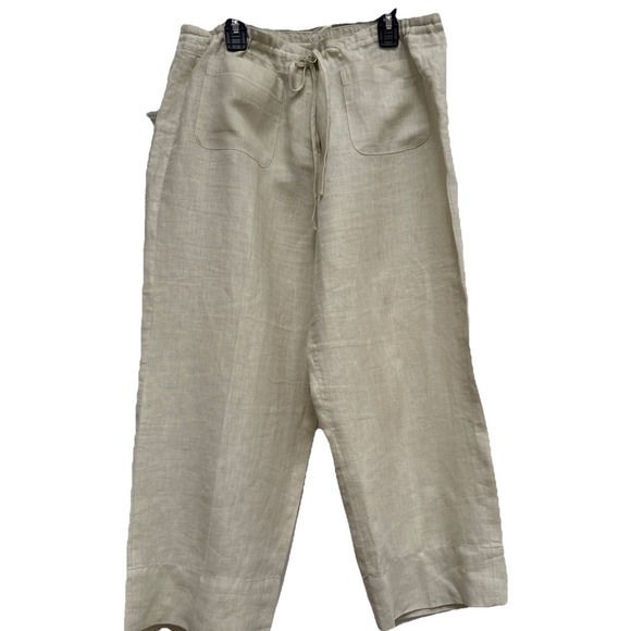 Garfield Marks 100% Linen Size 8 Natural Cropped Pants Drawstring Cropped - Picture 1 of 9